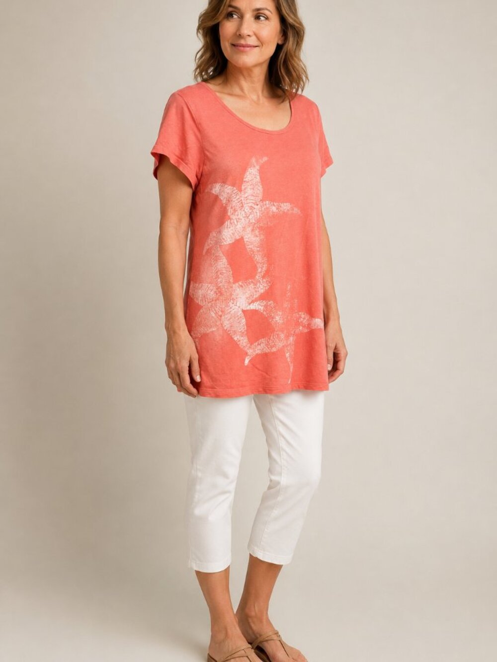 Old Navy Coral Starfish Graphic Tunic Tee Women’s XL Cotton Modal